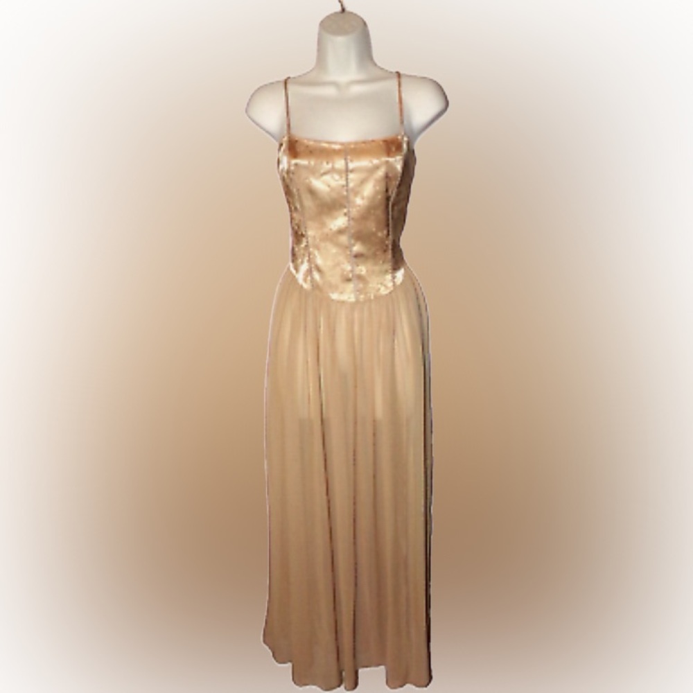 Vintage Victoria’s Secret Lace-up Corset Silky Satin Gold Gown - Picture 7 of 13